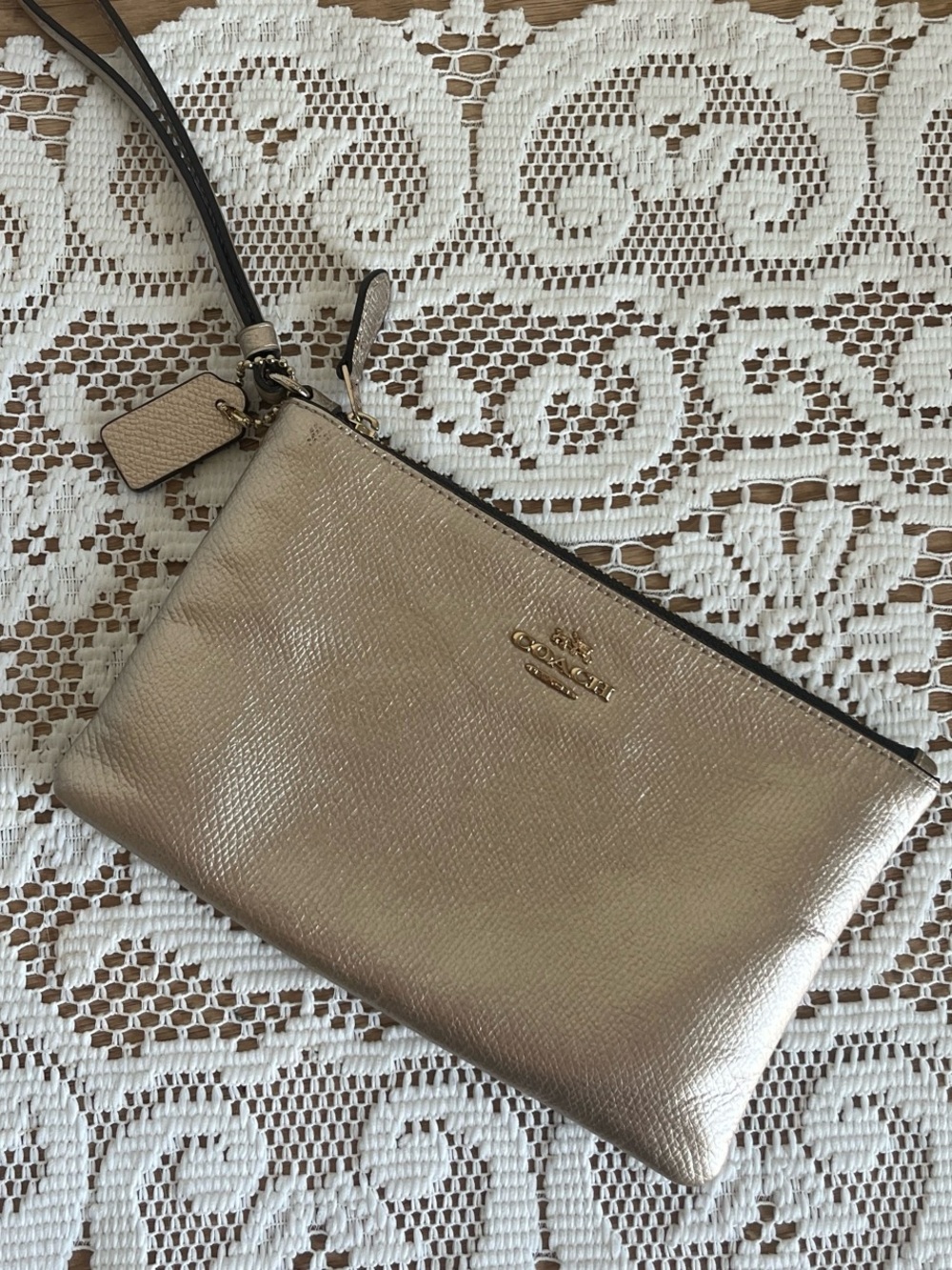 Coach Metallic Champagne Gold Wristlet Clutch